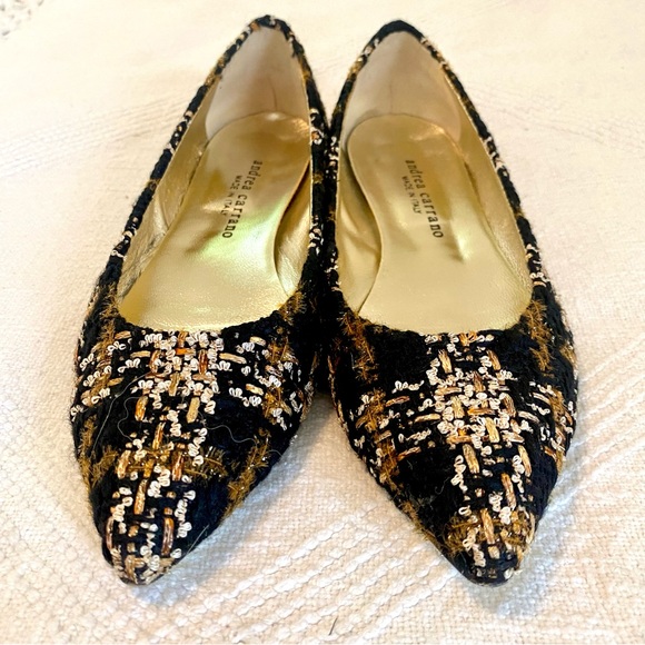 Andrea Carrano Jaky Lauren Black & Gold Wool Plaid Flats US9 EU39 - Picture 5 of 14